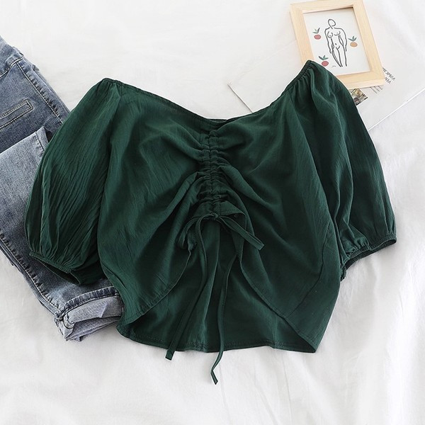 Bluză de damă modernă cu mâneci 3/4 - maro, verde, alb și negru