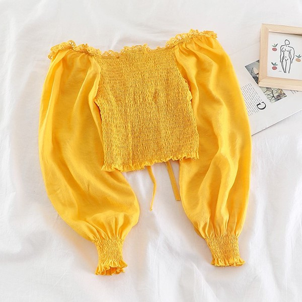 Bluză de damă modernă cu umerii goi și mâneci lungi în trei culori