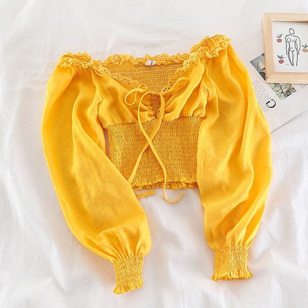 Bluză de damă modernă cu umerii goi și mâneci lungi în trei culori