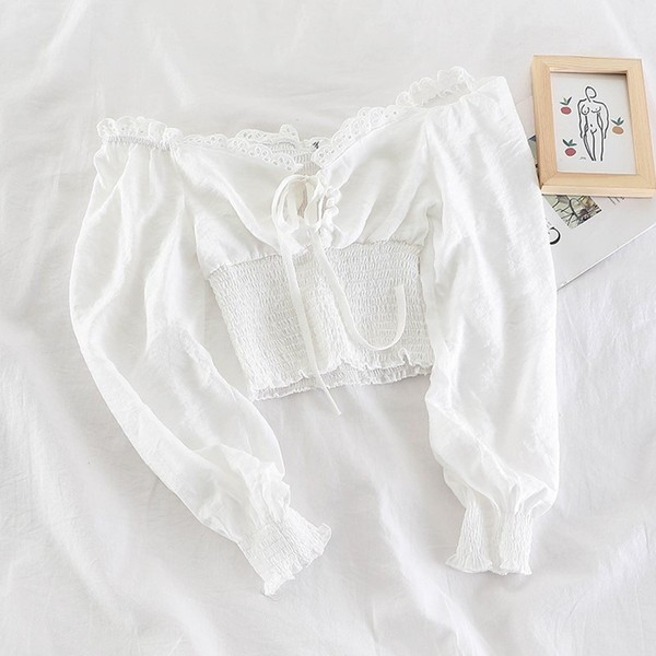 Bluză de damă modernă cu umerii goi și mâneci lungi în trei culori