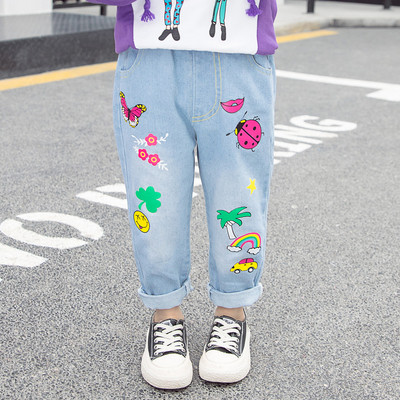 Blugi casual copii pentru fete cu aplicatii colorate