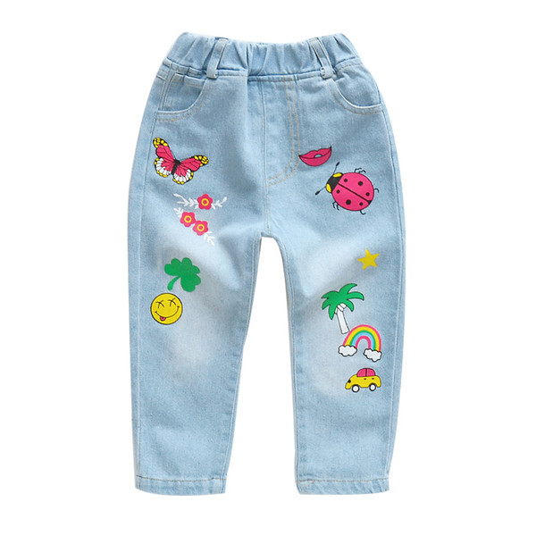 Blugi casual copii pentru fete cu aplicatii colorate