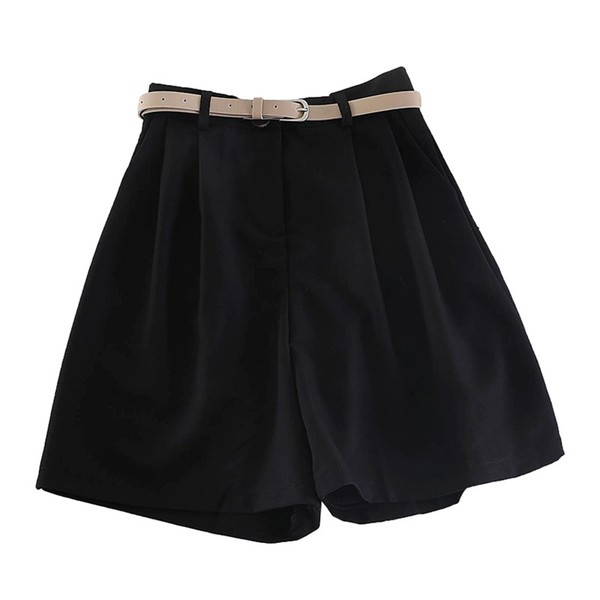 Pantaloni scurți moderni de damă cu o curea - gri și negru