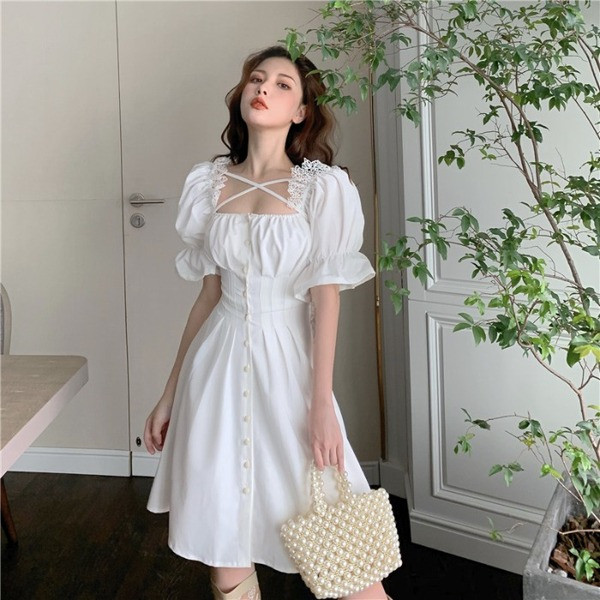 Rochie lunga de dama casual in doua culori cu nasturi