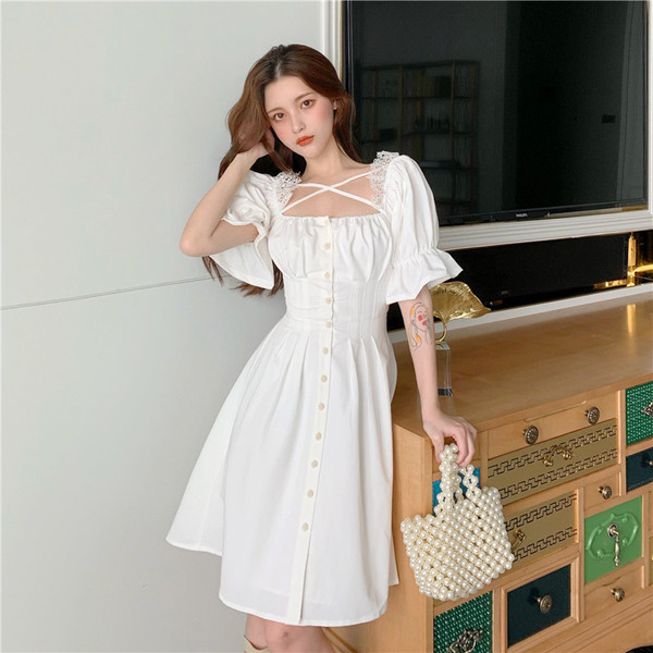 Rochie lunga de dama casual in doua culori cu nasturi