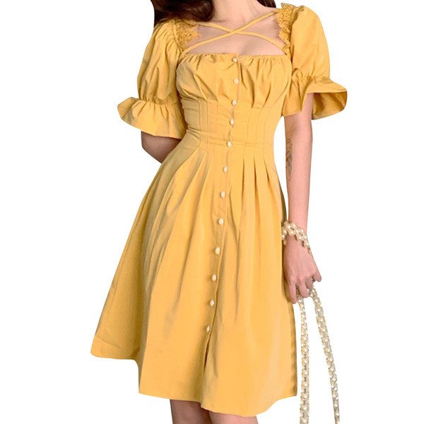 Rochie lunga de dama casual in doua culori cu nasturi