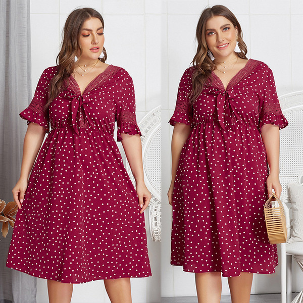 Rochie modernă de damă cu mâneci scurte și decolteu în V de culoare roșie