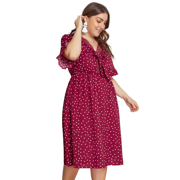 Rochie modernă de damă cu mâneci scurte și decolteu în V de culoare roșie