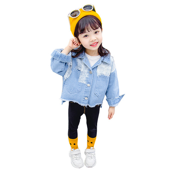 Geaca de blugi pentru copii moderna cu dantela de culoare deschisa