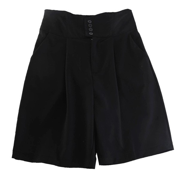 Pantaloni scurti eleganti de dama cu nasturi in negru si gri