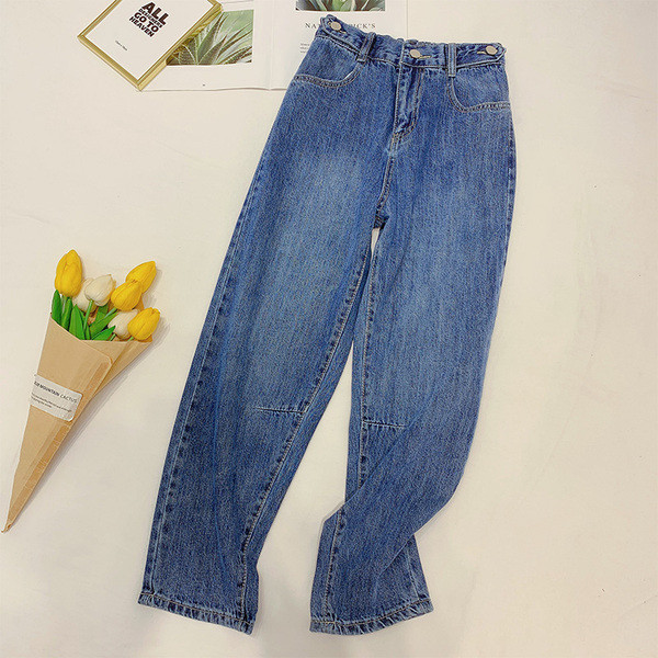 Blugi lungi de dama cu talie inalta in albastru