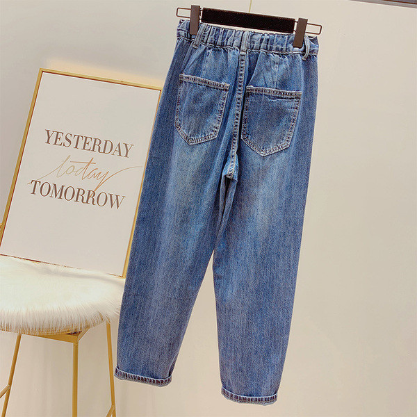 Blugi lungi de dama cu talie inalta in albastru