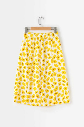 Fusta de dama cu talie elastica si aplicatie colorata