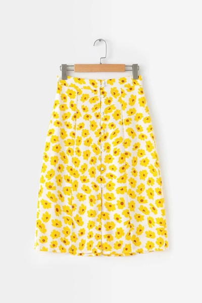 Fusta de dama cu talie elastica si aplicatie colorata