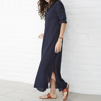 Ежедневна дамска рокля с дълъг ръкав и копчета в два цвята