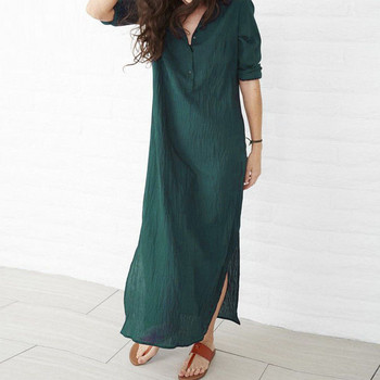 Ежедневна дамска рокля с дълъг ръкав и копчета в два цвята