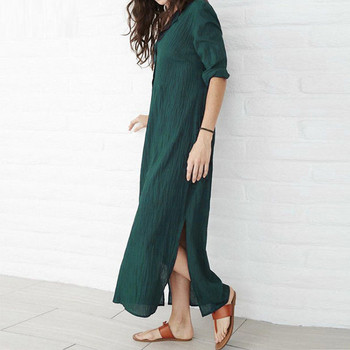 Ежедневна дамска рокля с дълъг ръкав и копчета в два цвята