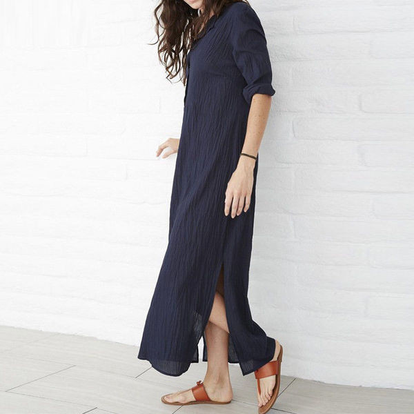 Ежедневна дамска рокля с дълъг ръкав и копчета в два цвята