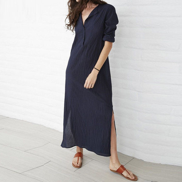 Ежедневна дамска рокля с дълъг ръкав и копчета в два цвята