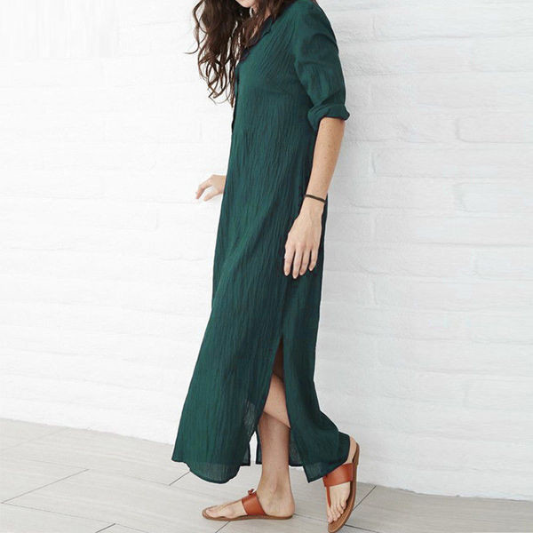 Ежедневна дамска рокля с дълъг ръкав и копчета в два цвята