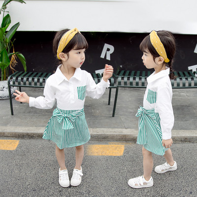 Модерна детска рокля за момичета с панделка и дълъг ръкав