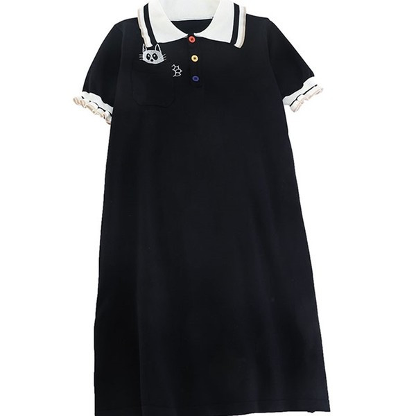 Rochie sport de dama cu maneci scurte si buzunar in negru si verde