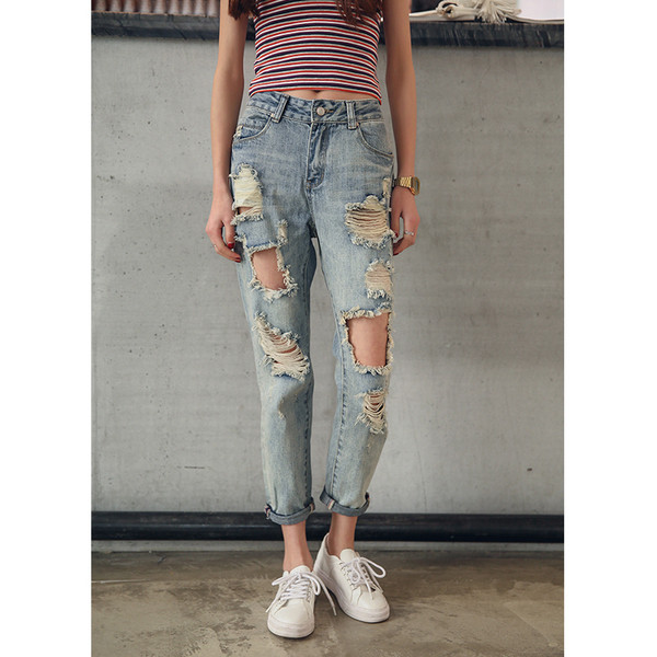 Blugi casual de dama cu motive rupte in albastru