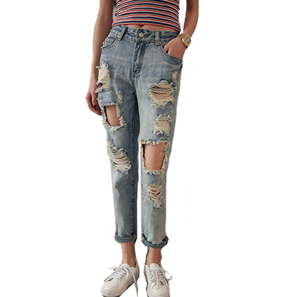 Blugi casual de dama cu motive rupte in albastru