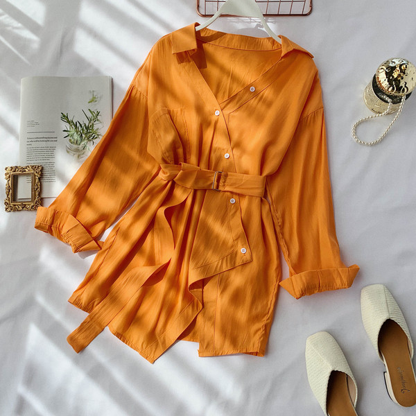 Camasa moderna de dama model lung cu curea in mai multe culori