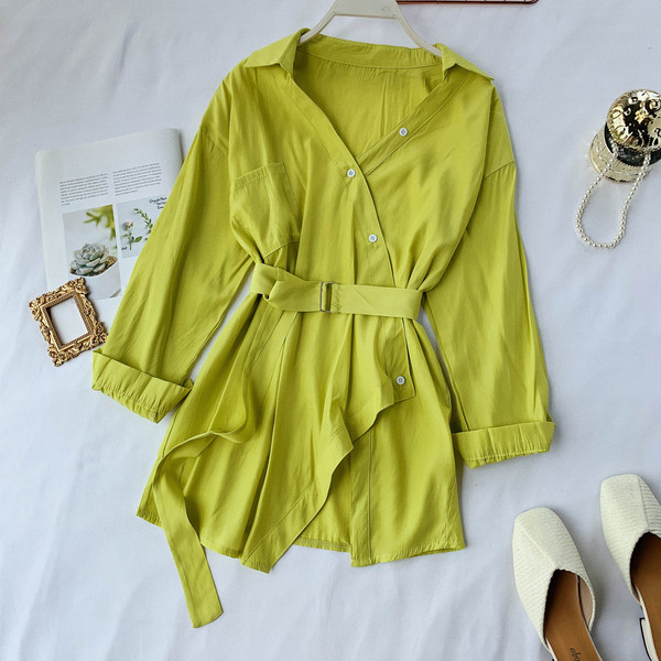 Camasa moderna de dama model lung cu curea in mai multe culori