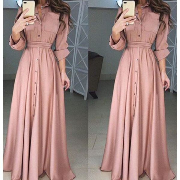 Rochie lunga de dama casual cu maneci lungi si nasturi in mai multe culori