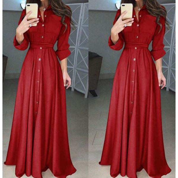 Rochie lunga de dama casual cu maneci lungi si nasturi in mai multe culori