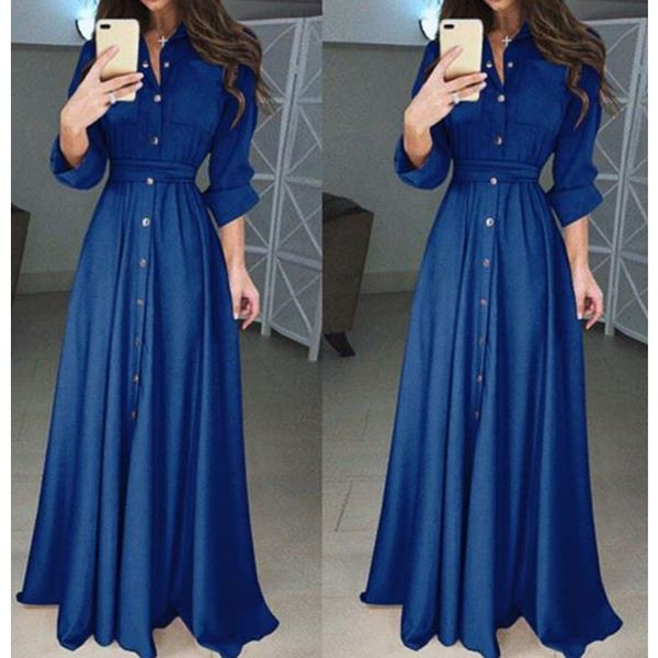 Rochie lunga de dama casual cu maneci lungi si nasturi in mai multe culori