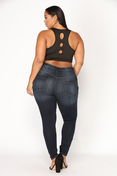 Blugi de dama marime mare cu motiv rupt in albastru