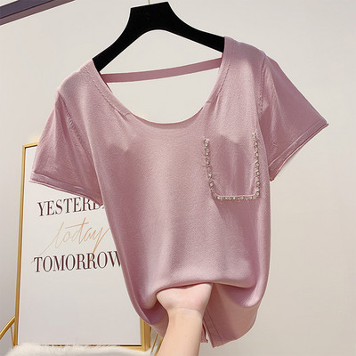 Bluza de dama cu maneci scurte si pietre in mai multe culori