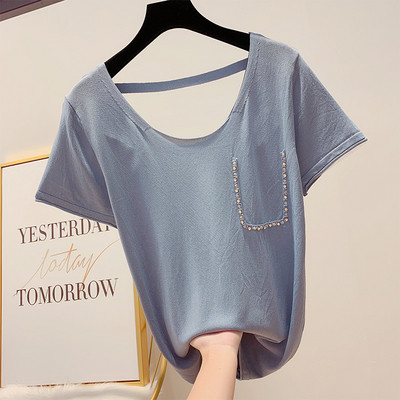 Bluza de dama cu maneci scurte si pietre in mai multe culori