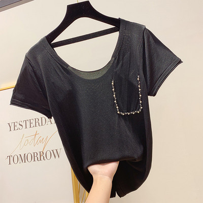 Bluza de dama cu maneci scurte si pietre in mai multe culori