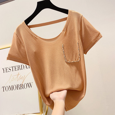 Bluza de dama cu maneci scurte si pietre in mai multe culori