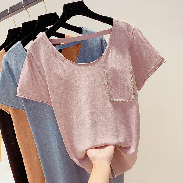 Bluza de dama cu maneci scurte si pietre in mai multe culori