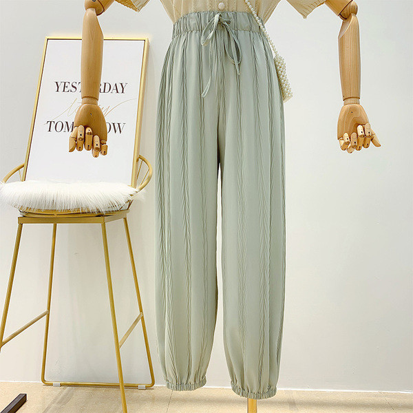 Pantaloni de dama cu elastic si talie inalta