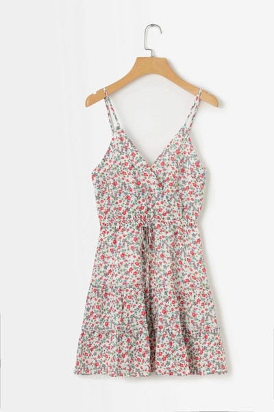 Rochie de dama cu bretele subtiri si decolteu in V cu model floral