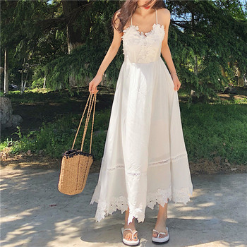 Rochie de dama actuala lunga cu bretele subtiri in culoarea alba