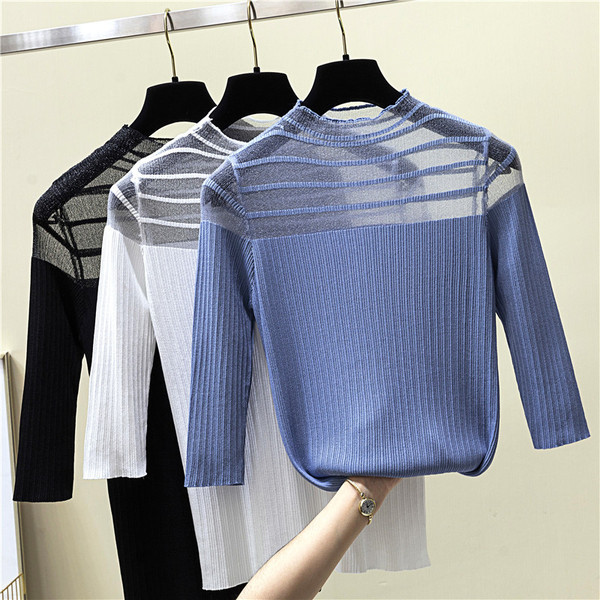 Bluză de damă modernă în trei culori cu mâneci 3/4