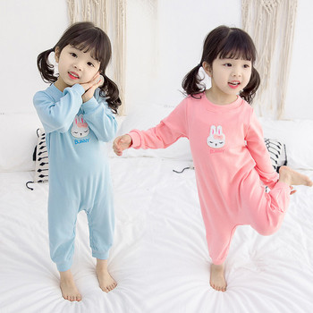 Детска цяла пижама за момичета с апликация в розов и син цвят