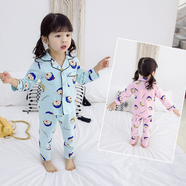 Pijamale pentru fete pentru copii în două părți în culoarea roz și albastru