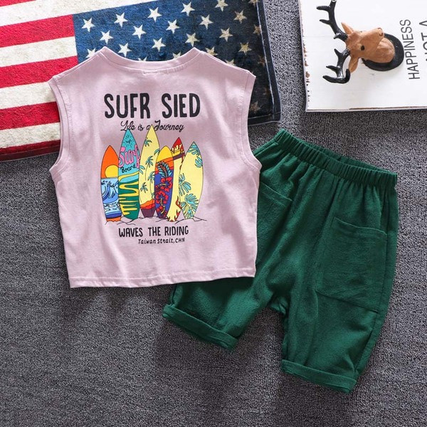 Set copii modern pentru baieti pantaloni + maiou de culoare mov