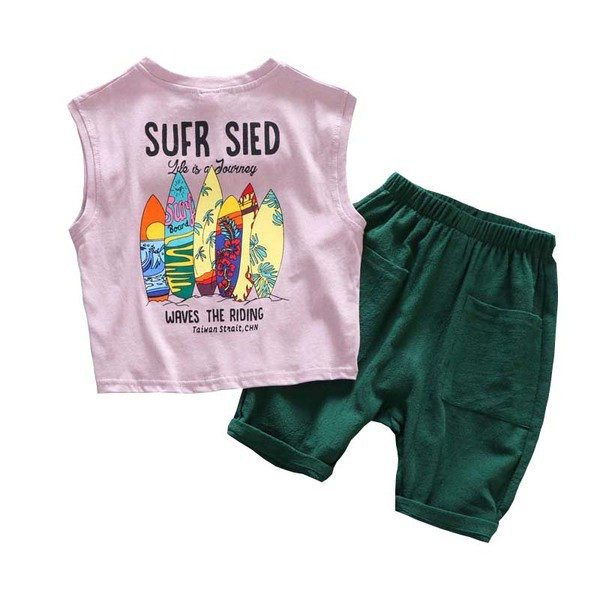 Set copii modern pentru baieti pantaloni + maiou de culoare mov