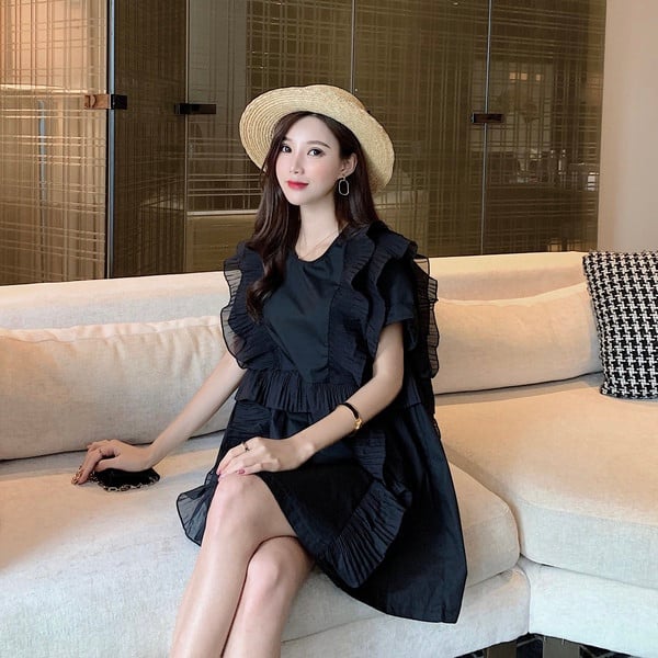 Rochie casual dama - model croiat in alb si negru