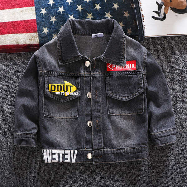 Geacă modernă pentru copii pentru băieți cu imprimeu în albastru și negru