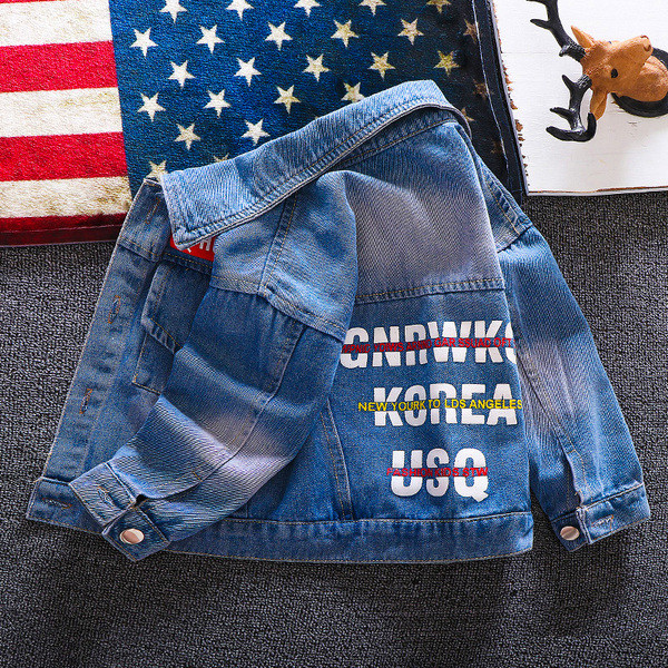 Geacă modernă pentru copii pentru băieți cu imprimeu în albastru și negru